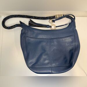 Brighton Barbados Ziptop Hobo Bag Midnight Leather Braided Strap GUC